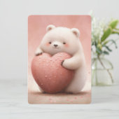 Schattige Beer knuffelen een roze hart Kaart (Staand voorkant)