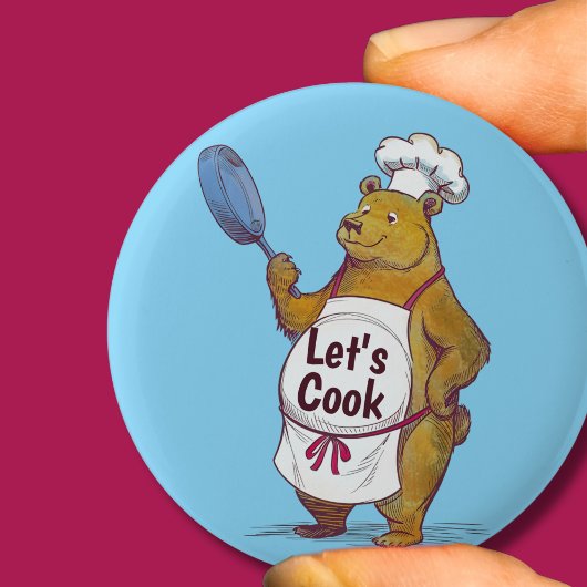 Schattige Beer Koken, Laten we koken Chefs cadeau Ronde Button 5,7 Cm