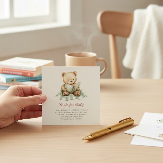 Schattige Beer Leest Boek Baby Shower Boek Verzoek Informatiekaartje