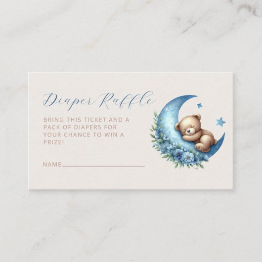 Schattige Beer Luier Raffle Blue Moon Boy Baby sho Informatiekaartje (Voorkant)