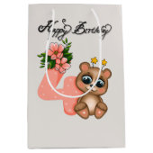 Schattige beer meisjes Verjaardag 4e Medium Cadeauzakje (Voorkant)