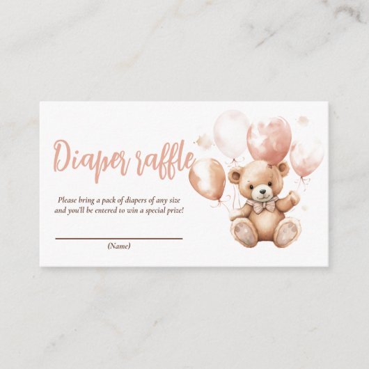 Schattige Beer met ballonnen | Baby Pink Informatiekaartje (Voorkant)