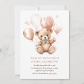 Schattige Beer met ballonnen | Baby Pink Kaart (Voorkant)