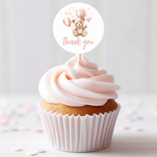 Schattige Beer met ballonnen   Baby Pink Ronde Sticker