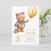Schattige Beer met ballonnen eerste verjaardag Kaart (Staand voorkant)