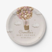 Schattige Beer met ballonnen meisje Baby shower Papieren Bordje (Voorkant)