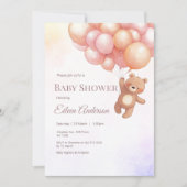 Schattige Beer met Balloons Baby shower Invitation Kaart (Voorkant)