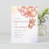 Schattige Beer met Balloons Baby shower Invitation Kaart (Staand voorkant)
