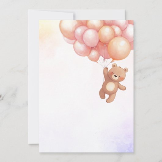 Schattige Beer met Balloons Baby shower Invitation Kaart (Achterkant)