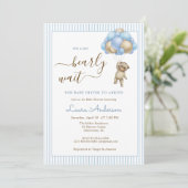 Schattige Beer met Balloons Blue Boy Baby shower Kaart (Staand voorkant)