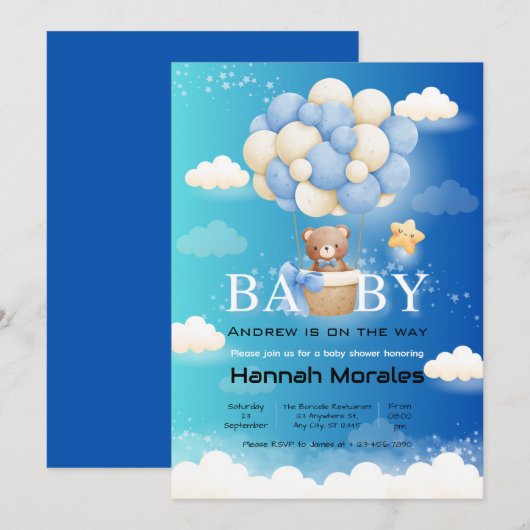 Schattige Beer met Balloons Dual Shade Baby shower Kaart (Voorkant / Achterkant)