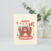 Schattige Beer met de Canadese vlag Happy Canada D Briefkaart (Staand voorkant)