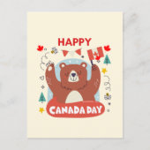 Schattige Beer met de Canadese vlag Happy Canada D Briefkaart (Voorkant)
