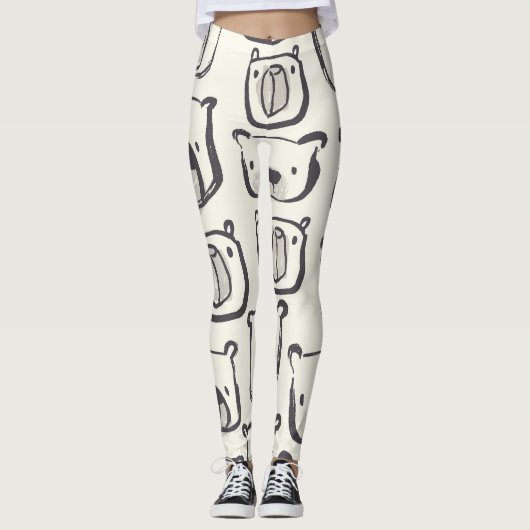 Schattige beer, met de hand getekend naadloos patr leggings (Voorkant)