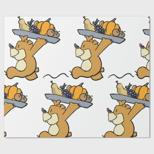 Schattige Beer met een feestelijke oogstschotel Cadeaupapier (Vlak)