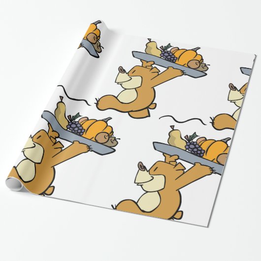 Schattige Beer met een feestelijke oogstschotel Cadeaupapier (Uitgerold)