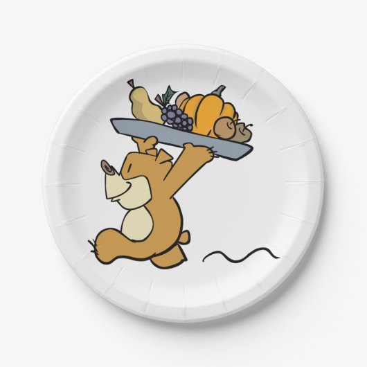Schattige Beer met een feestelijke oogstschotel Papieren Bordje (Voorkant)