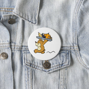 Schattige Beer met een feestelijke oogstschotel Ronde Button 7,6 Cm