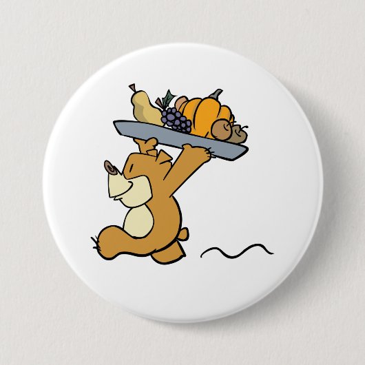 Schattige Beer met een feestelijke oogstschotel Ronde Button 7,6 Cm (Voorkant)