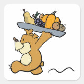 Schattige Beer met een feestelijke oogstschotel Vierkante Sticker (Voorkant)