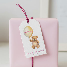 Schattige beer met feest ballon plezier cadeaulabel