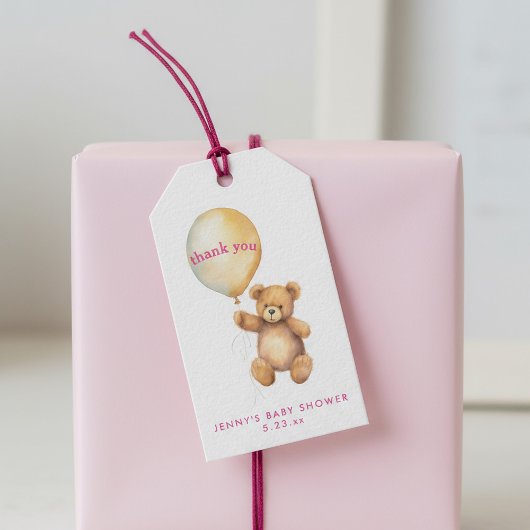Schattige beer met feest ballon plezier cadeaulabel