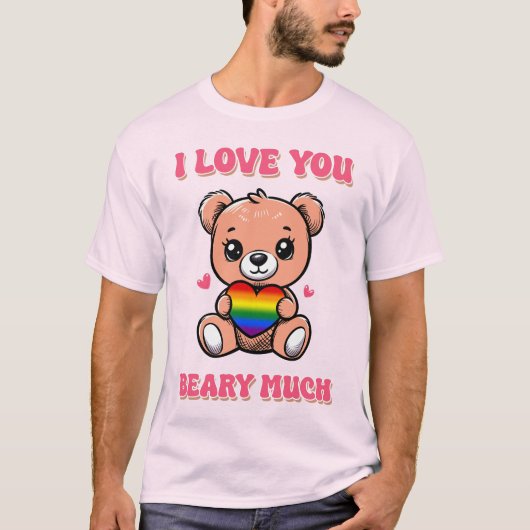 Schattige Beer met hart in regenboog vlag kleuren T-shirt (Voorkant)
