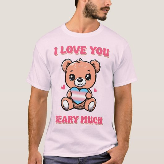 Schattige Beer met hart in transgender vlagkleuren T-shirt (Voorkant)