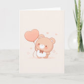 Schattige Beer met Heart Balloon Wenskaart Kaart (Voorkant)