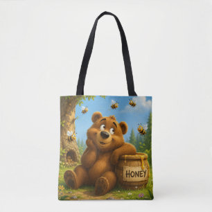 Schattige Beer met Honingvat & Gelukkige Bijen Tote Bag