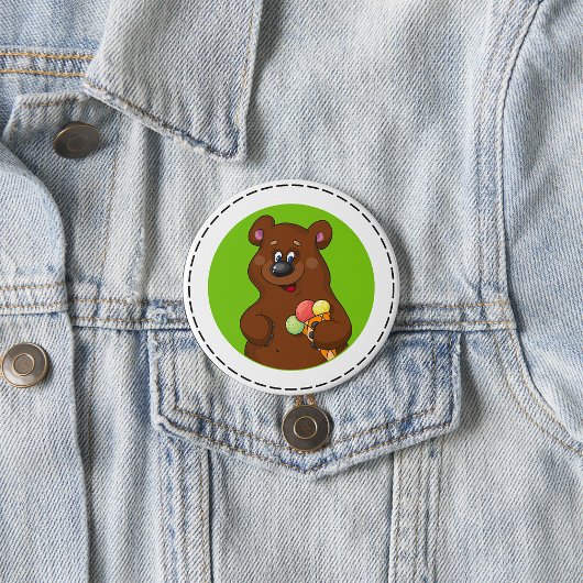 Schattige Beer met Ice Cream Cone Fun Animal Ronde Button 7,6 Cm