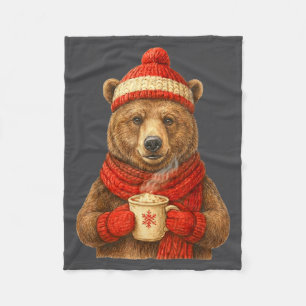 Schattige Beer Met Kerstman Hoed Koffie Liefhebber Fleece Deken