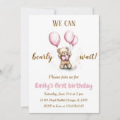 Schattige Beer met roze ballonnen | verjaardagsuit Kaart (Voorkant)