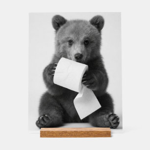 Schattige Beer met Toiletpapier Funny Minimalistis Acryl Bord