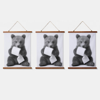 Schattige Beer met Toiletpapier Grappige Minimalis Hangend Wandkleed