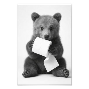 Schattige Beer met Toiletpapier Mooie Minimalistis Foto Afdruk