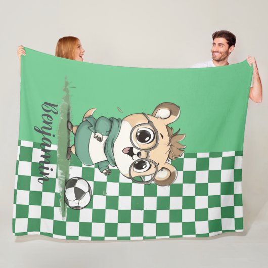Schattige Beer met Voetbal Fleece Deken (In situ)