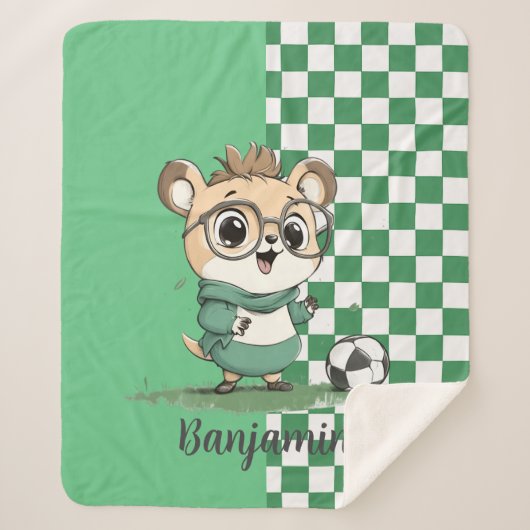 Schattige Beer met Voetbal Sherpa Deken (Voorkant)