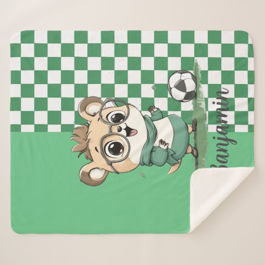 Schattige Beer met Voetbal Sherpa Deken (Voorkant (horizontaal))