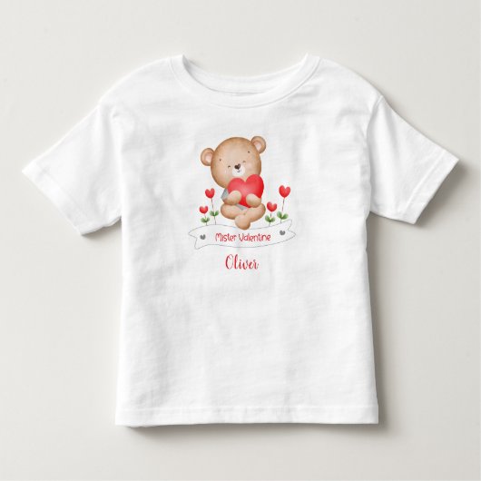 Schattige Beer Mister Valentijn Boy Gepersonalisee Kinder Shirts (Voorkant)