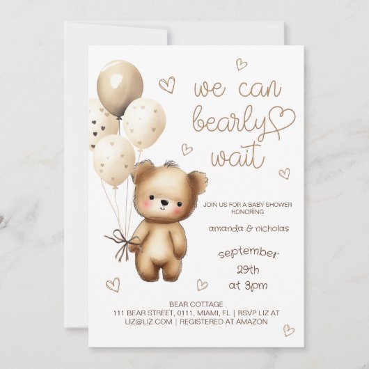 Schattige Beer Neutraal Baby shower Kaart (Voorkant)