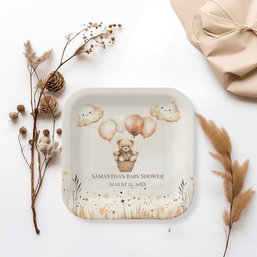 Schattige Beer Neutraal Baby shower Papieren Bordje