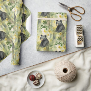 Schattige Beer Oh Baby Neutraal Baby shower Cadeaupapier