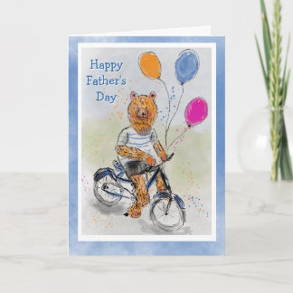 Schattige Beer op een Fiets met Ballonnen Vaderdag Kaart