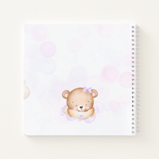 Schattige Beer Paarse Meisje Baby shower Gastenboe Notitieboek (Achterkant)