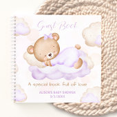Schattige Beer Paarse Meisje Baby shower Gastenboe Notitieboek