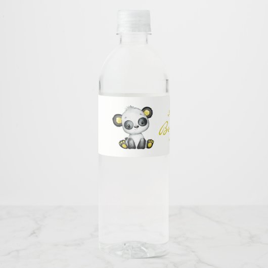 Schattige Beer Panda Baby shower Waterflesetiket Waterfles Etiket (Voorkant)