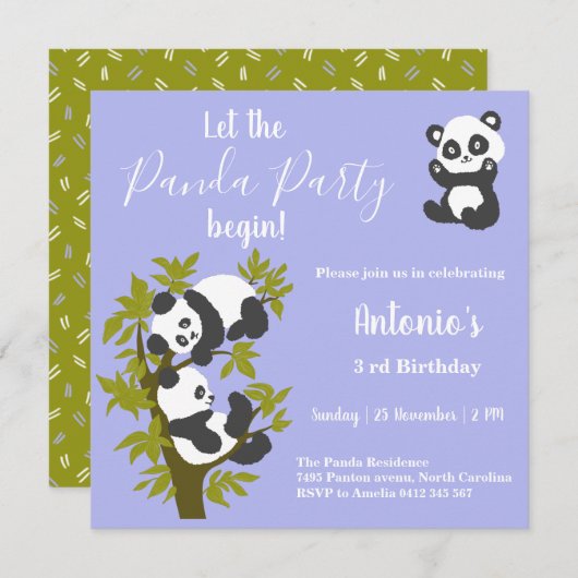 Schattige Beer Pandas Feest Jongen Verjaardag  Kaart (Voorkant / Achterkant)