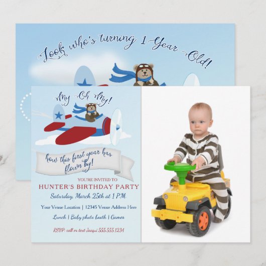 Schattige Beer piloot in het vliegtuig eerste verj Kaart (Voorkant / Achterkant)