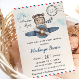 Schattige Beer Plane Adventure Begins Boy Baby sho Kaart